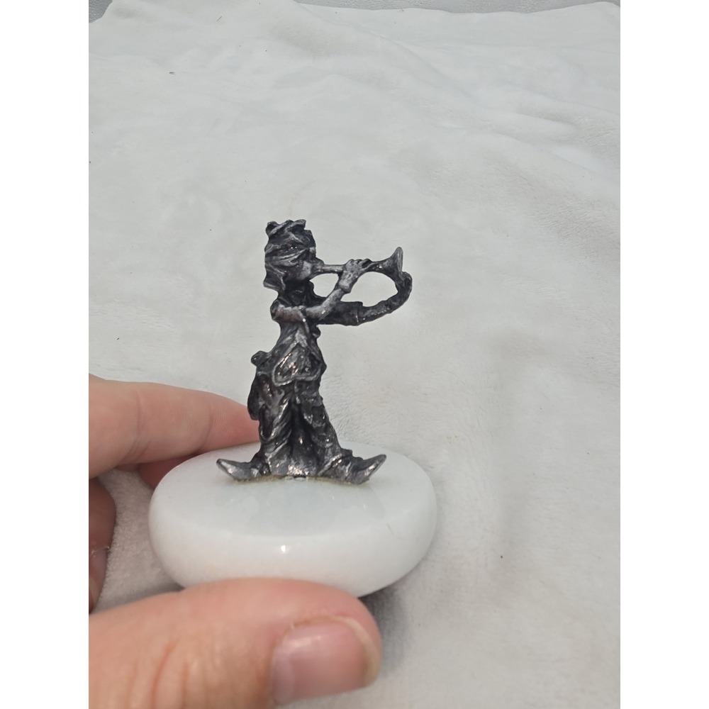 Vintage Pewter Clown Trumpeter Figurine Hobo Playing Trumpet Music Marble Base
